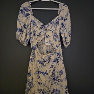 Floral Blue and Cream Women's Dress